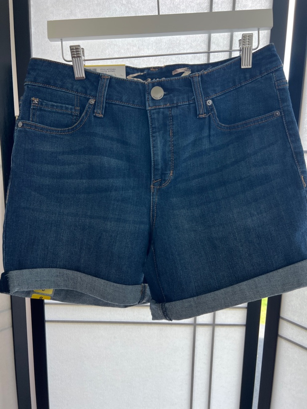 Seven7 Dark Blue Cuffed Denim Shorts